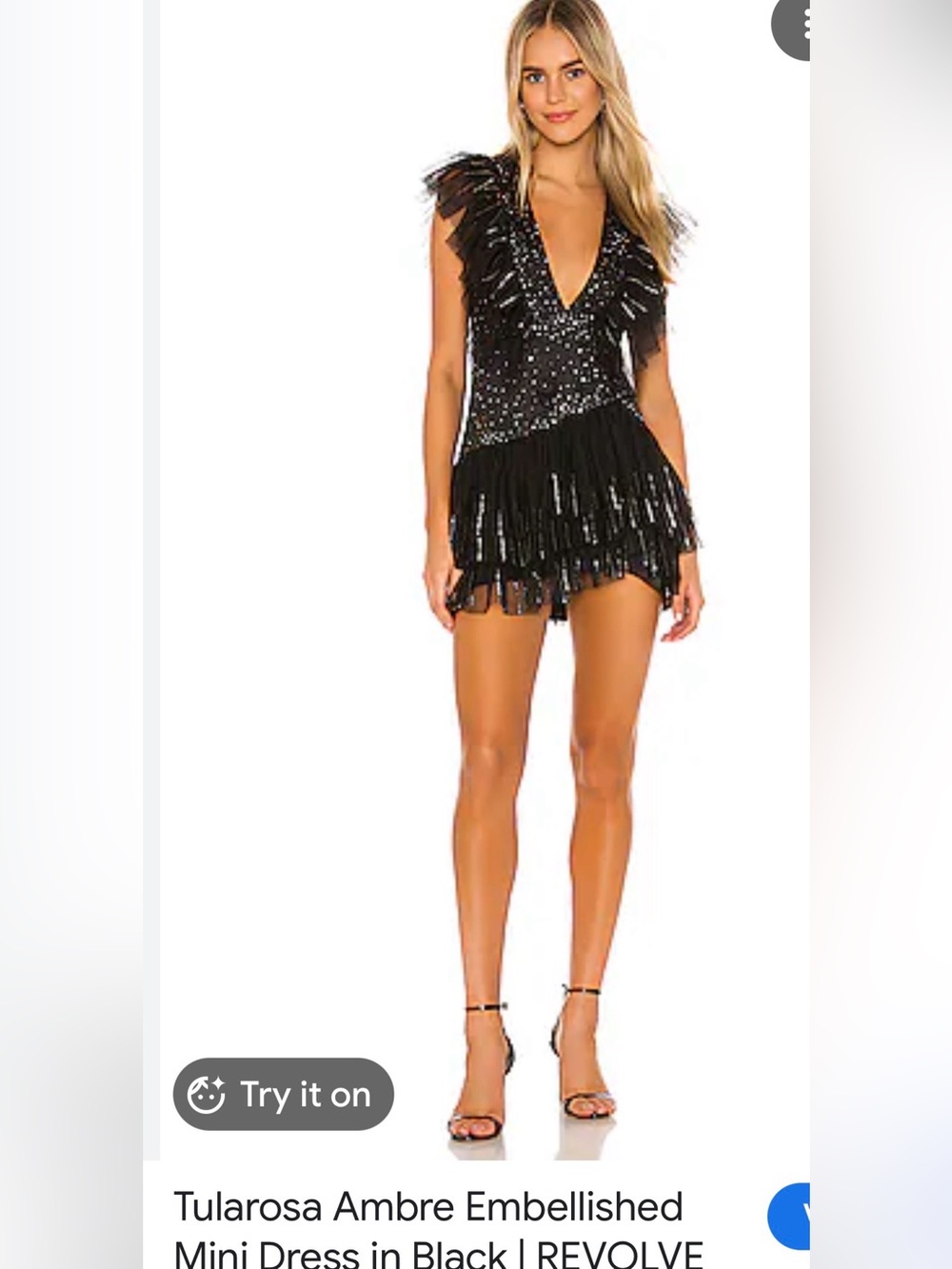 Tularosa Black Embellished Tiered Fringe Mini Dress